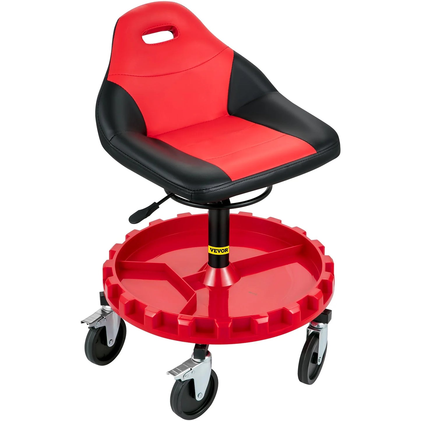 VEVOR Rolling Gear Seat, 300LBS Capacity, 18-23 Height Adjustable, Mobile Mechanic Garage Stool with Tool Tray and 5 Casters, Pneumatic Stool for Workshop, Garage, Auto Repair Shop