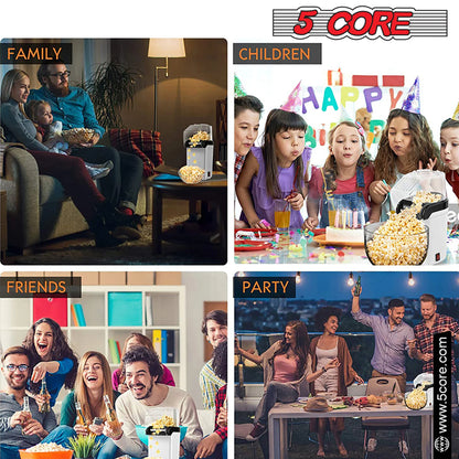 5 Core Popcorn Machine 16 Cup Hot Air Popper Mini Portable Electric Pop Corn Maker White