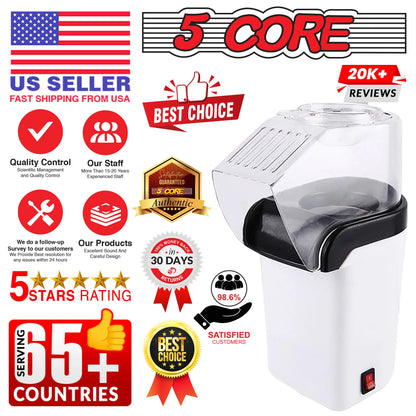 5 Core Popcorn Machine 16 Cup Hot Air Popper Mini Portable Electric Pop Corn Maker White