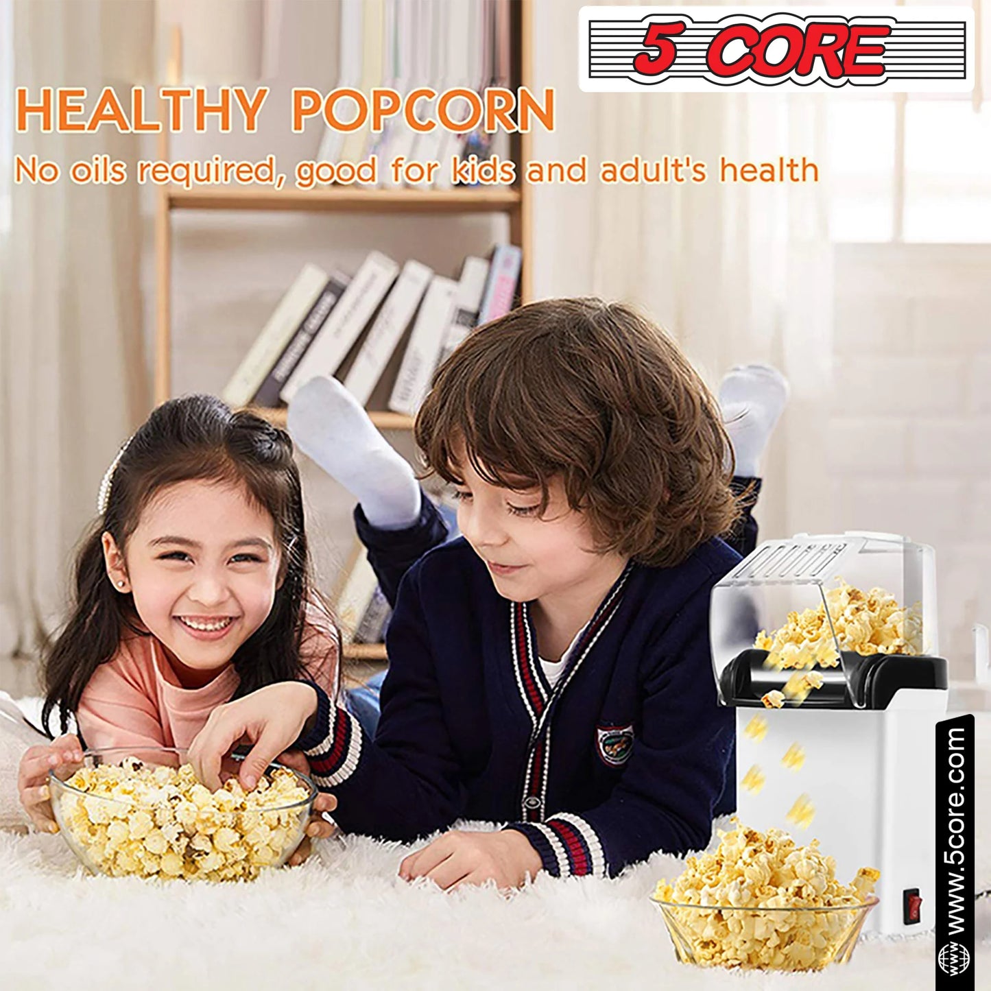 5 Core Popcorn Machine 16 Cup Hot Air Popper Mini Portable Electric Pop Corn Maker White