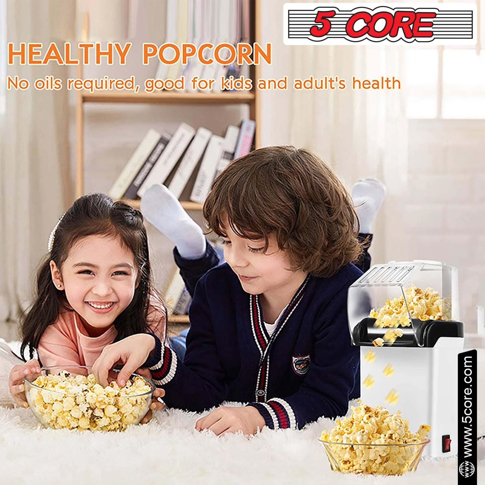 5 Core Popcorn Machine 16 Cup Hot Air Popper Mini Portable Electric Pop Corn Maker White