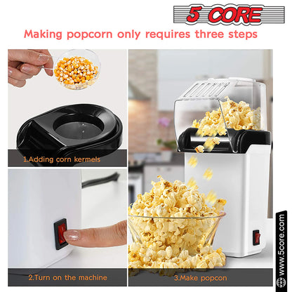 5 Core Popcorn Machine 16 Cup Hot Air Popper Mini Portable Electric Pop Corn Maker White