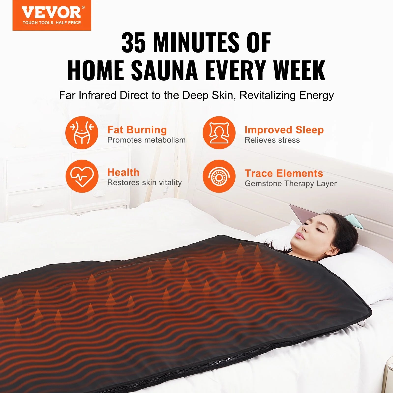 VEVOR Sauna Blanket for Detoxification, Portable Far Infrared Sauna for Home, PU Sauna Bag W/ Therapy Stones & Carbon Fiber Heating, 1-6 Level Adjustable Temp 95-185¨H, 1-60 Minutes Timer, 75 X 35In